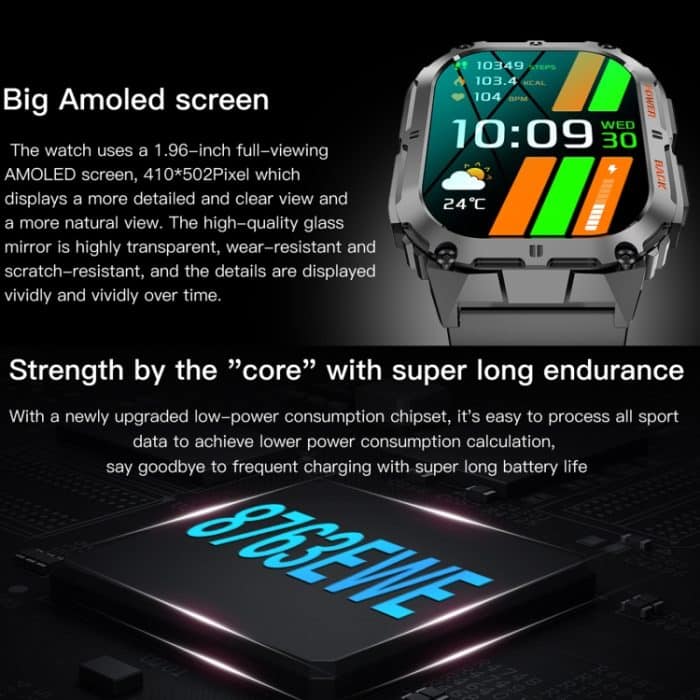 LEMFO K61 Pro 1,96 Zoll BT5.0 Sport-Smartwatch, unterstützt Bluetooth-Anrufe/Schlaf/Blutsauerstoff/Herzfrequenz/Blutdruck-Gesundheitsmonitor – Bild 8