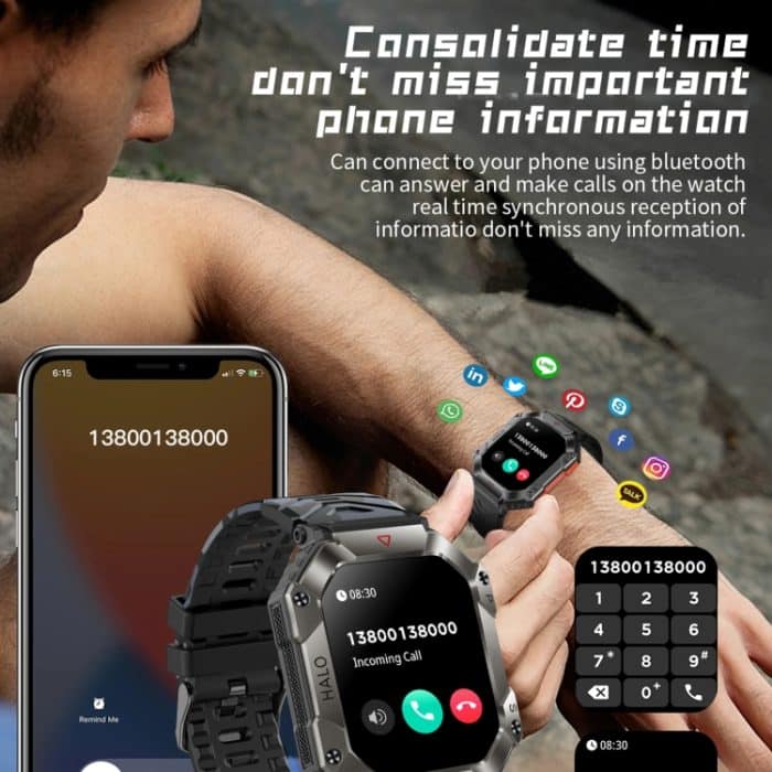 LEMFO KR80 2,0 Zoll BT5.1 IP67 Sport-Smartwatch, unterstützt Bluetooth-Anrufe/Schlaf/Blutsauerstoff/Herzfrequenz/Blutdruck-Gesundheitsmonitor – Bild 12