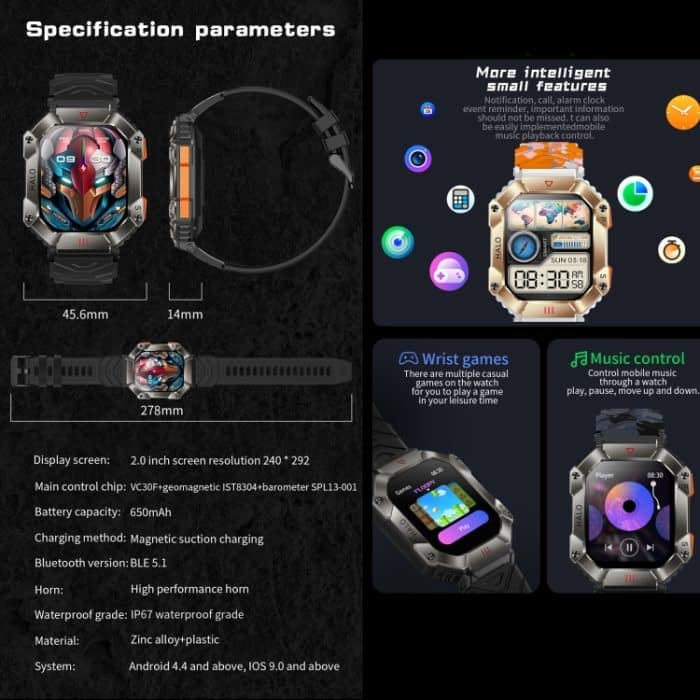 LEMFO KR80 2,0 Zoll BT5.1 IP67 Sport-Smartwatch, unterstützt Bluetooth-Anrufe/Schlaf/Blutsauerstoff/Herzfrequenz/Blutdruck-Gesundheitsmonitor – Bild 13