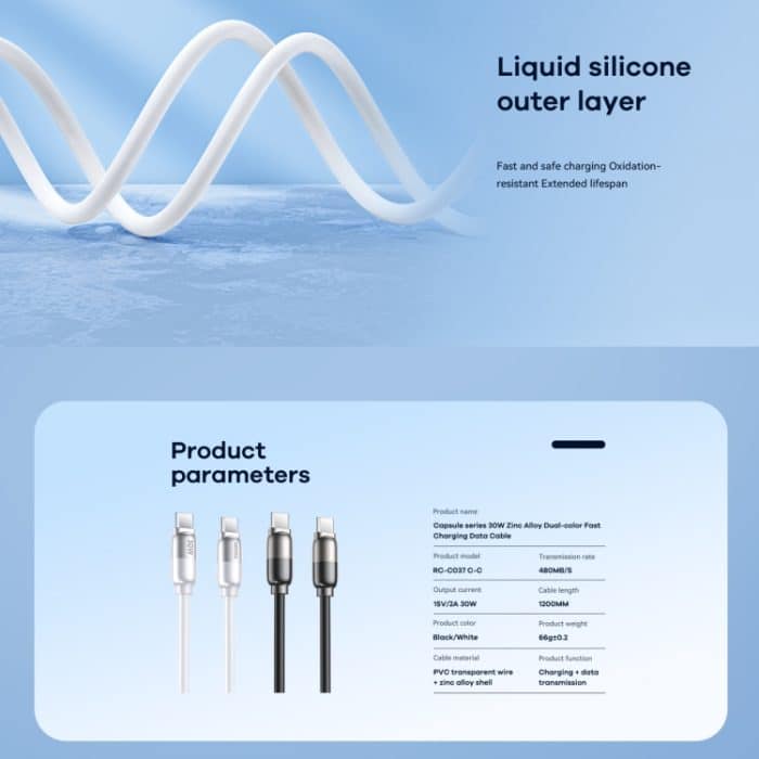 REMAX RC-C037 Capsule 1,2 m 30 W Typ-C auf Typ-C PVC-Schnellladekabel – Bild 4