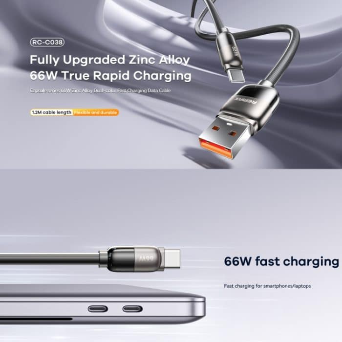 REMAX RC-C038 Capsule 1,2 m 66 W USB auf Typ-C PVC Schnellladekabel – Bild 2