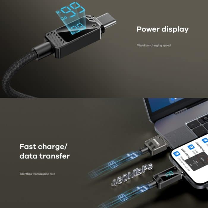 REMAX RC-C070 1,2 m 66 W USB auf Typ-C Digitalanzeige geflochtenes Schnellladekabel – Bild 4
