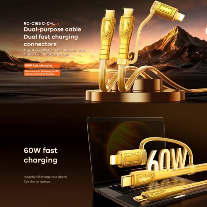 REMAX RC-C165 Prime 1,2 m 60 W Typ-C auf Typ-C + 8-poliges geflochtenes Schnellladekabel – Bild 4