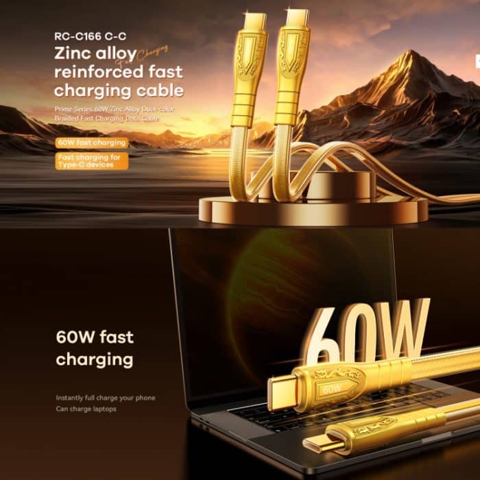 REMAX RC-C166 Prime 1,2 m 60 W Typ-C auf Typ-C geflochtenes Schnellladekabel – Bild 4