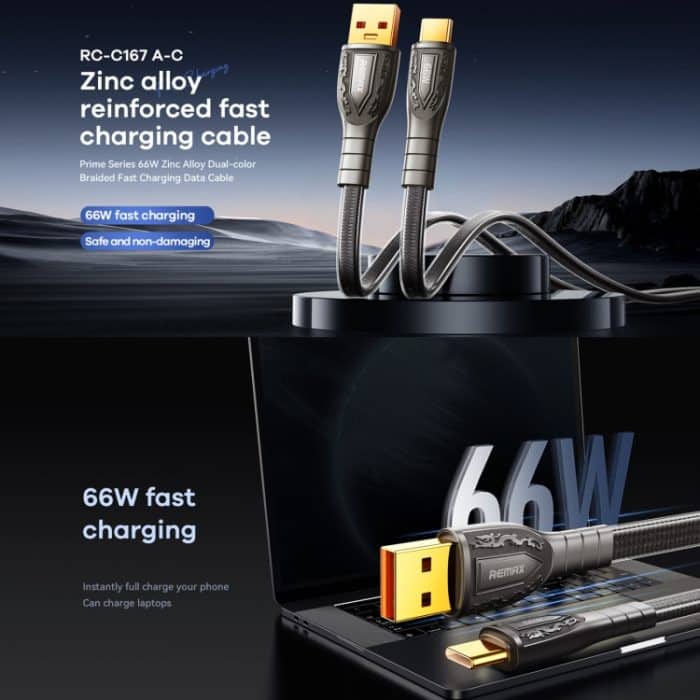 REMAX RC-C167 Prime 1,2 m 66 W USB auf Typ-C geflochtenes Schnellladekabel – Bild 4