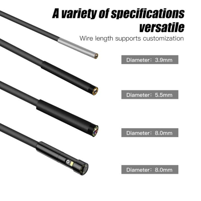 T20 4,3-Zoll-IPS-Bildschirm 5,5 mm Doppelkamera IP67 wasserdichtes digitales Endoskop mit Hartkabel, 1m, 2m, 3.5m, 5m – Bild 10