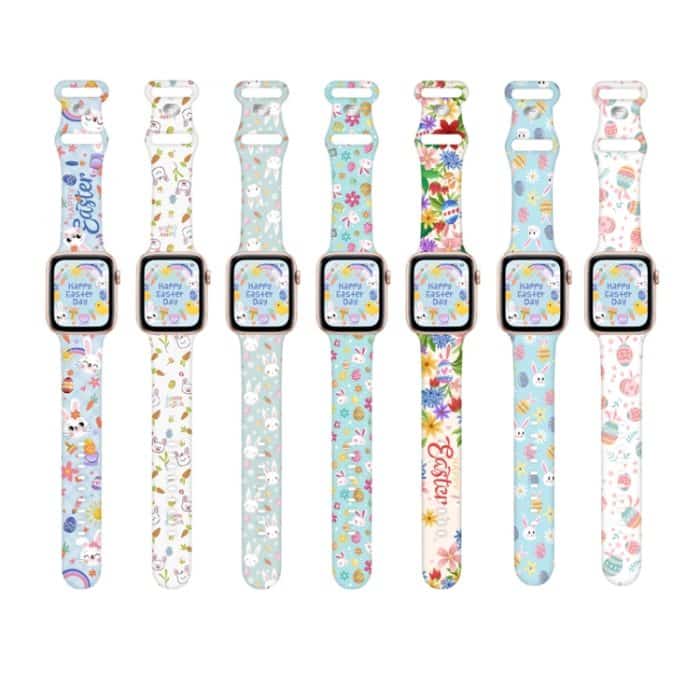 Uhrenarmband aus Silikon mit Schmetterlingsschnalle und Oster-Print, For Apple Watch Series 8 41mm, For Apple Watch Series 8 45mm, For Apple Watch SE 2022 40mm, For Apple Watch SE 2022 44mm, For Apple Watch Series 7 41mm, For Apple Watch Series 7 45mm – Bild 3