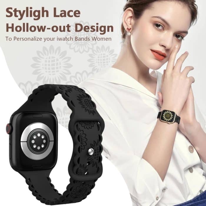 Uhrenarmband aus Silikon mit Spitzenprägung und Sonnenblumenmotiv, For Apple Watch SE 2023 44mm, For Apple Watch SE 2023 40mm, For Apple Watch Ultra 2 49mm, For Apple Watch Series 9 45mm – Bild 6