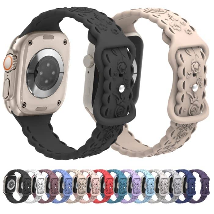 Uhrenarmband aus Silikon mit 3D-Rosenprägung, For Apple Watch Series 9 45mm, For Apple Watch Series 9 41mm, For Apple Watch Ultra 49mm – Bild 2