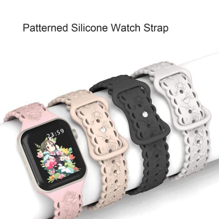 Uhrenarmband aus Silikon mit 3D-Rosenprägung, For Apple Watch Series 9 45mm, For Apple Watch Series 9 41mm, For Apple Watch Ultra 49mm – Bild 4