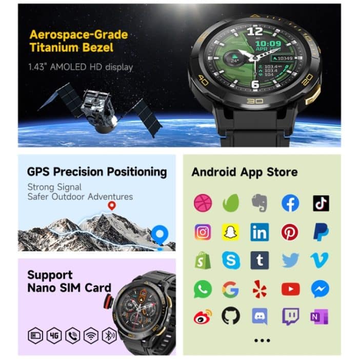 LEMFO Z1 1,43 Zoll AMOLED-Bildschirm Smart Watch, 4G Netzwerk Android 8.1 2GB+16GB, eurasische Version, 2GB+16GB – Bild 5