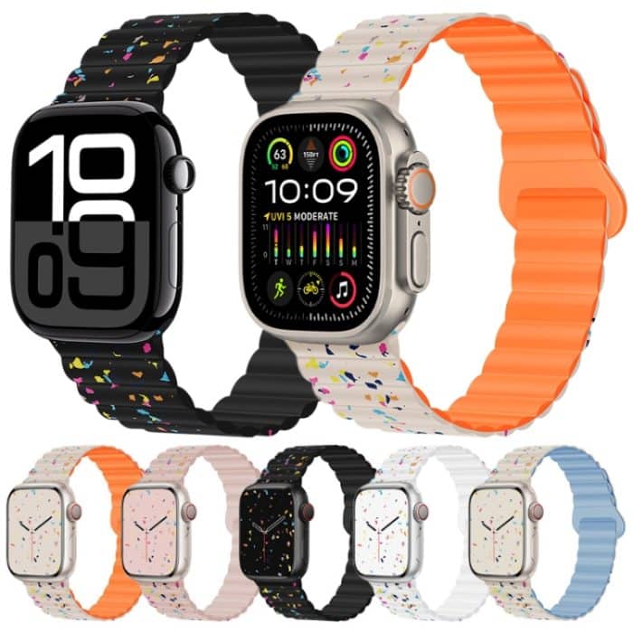 Magnetisches Uhrenarmband aus Silikon mit bunten Punkten, For Apple Watch Series 8 45mm, For Apple Watch SE 2022 40mm, For Apple Watch SE 2022 44mm, For Apple Watch Series 7 41mm, For Apple Watch Series 7 45mm, For Apple Watch SE 40mm... – Bild 2