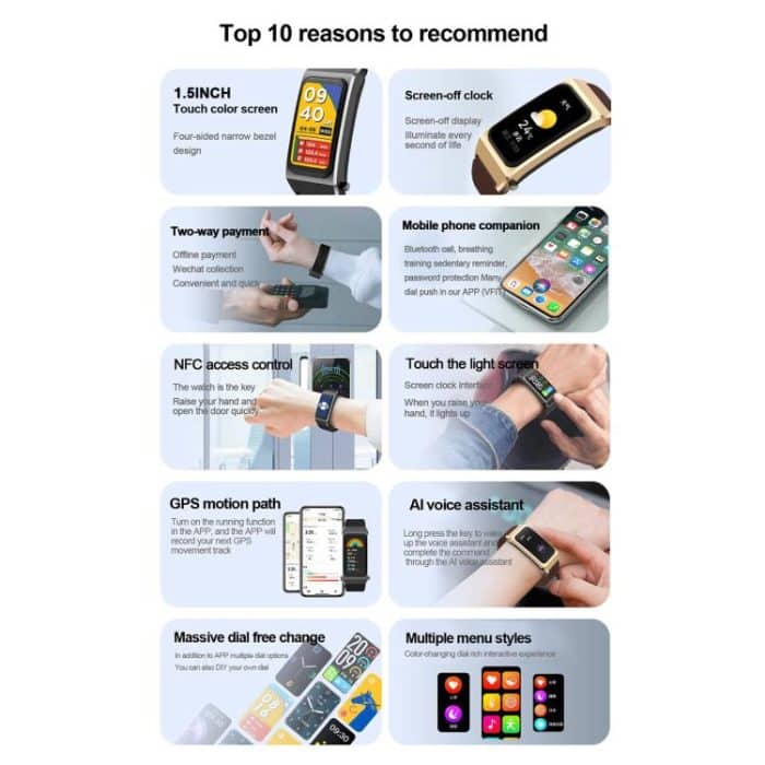 A8 1,98 Zoll 2-in-1-Smartwatch mit Bluetooth-Kopfhörer, Silikonarmband, unterstützt EKG/NFC – Bild 6