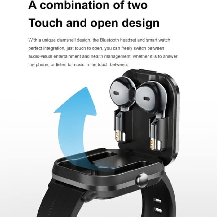 D8 Pro 2,01 Zoll 2-in-1-Smartwatch mit Bluetooth-Kopfhörer, Stahlarmband, unterstützt NFC mit Abdeckung – Bild 3