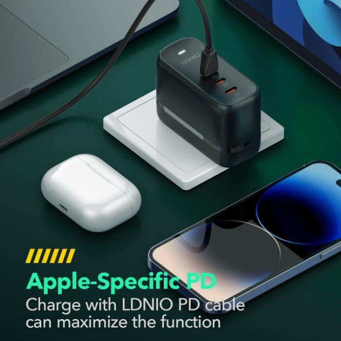 LDNIO Q367 65 W GaN 3 x USB-C / Typ-C-Schnittstellenladegerät mit USB-C / Typ-C auf USB-C / Typ-C-Datenkabel – Bild 5