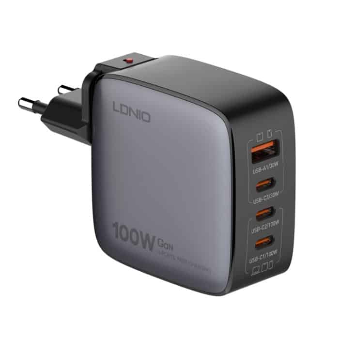 LDNIO Q408 100 W GaN USB+3 USB-C / Typ-C Schnittstellenladegerät mit 100 W USB-C / Typ-C auf USB-C / Typ-C Datenkabel – Bild 1