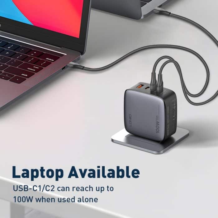 LDNIO Q408 100 W GaN USB+3 USB-C / Typ-C Schnittstellenladegerät mit 100 W USB-C / Typ-C auf USB-C / Typ-C Datenkabel – Bild 6