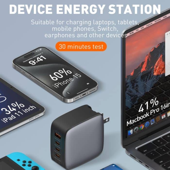 LDNIO Q408 100 W GaN USB+3 USB-C / Typ-C Schnittstellenladegerät mit 100 W USB-C / Typ-C auf USB-C / Typ-C Datenkabel – Bild 8