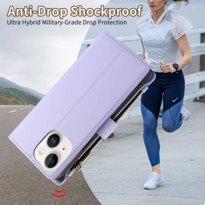 Rhombic Reißverschluss Brieftasche Leder Handyhülle, For iPhone 15 Pro Max, For iPhone 15 Pro, For iPhone 15 Plus, For iPhone 15 – Bild 7