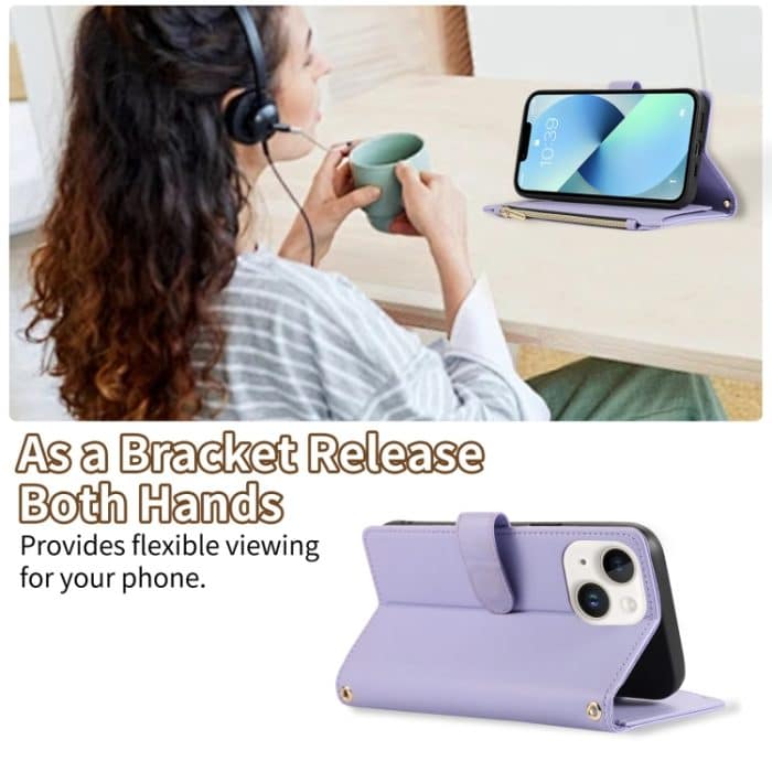 Rhombic Reißverschluss Brieftasche Leder Handyhülle, For iPhone 14 Plus, For iPhone 14, For iPhone 14 Pro, For iPhone 14 Pro Max – Bild 7