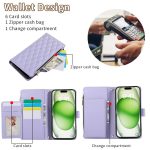 Rhombic Reißverschluss Brieftasche Leder Handyhülle, For iPhone 16 Pro Max, For iPhone 16 Pro, For iPhone 16 Plus, For iPhone 16 – Bild 4