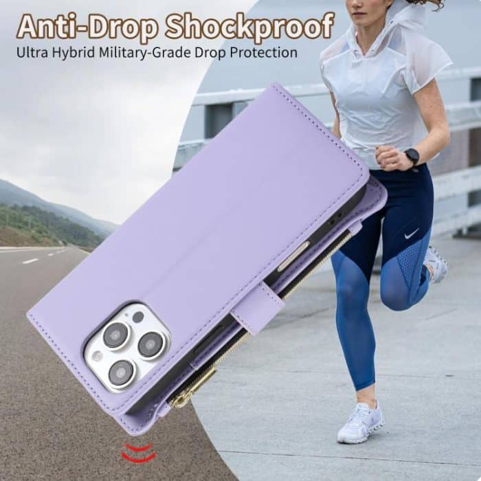 Rhombic Reißverschluss Brieftasche Leder Handyhülle, For iPhone 16 Pro Max, For iPhone 16 Pro, For iPhone 16 Plus, For iPhone 16 – Bild 5