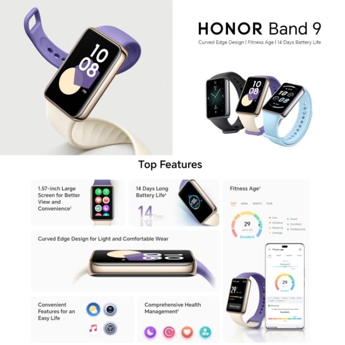 Honor Band 9, 1,57 Zoll AMOLED-Bildschirm, unterstützt Herzfrequenz-/Blutsauerstoff-/Schlafüberwachung, Standardversion, Honor Band 9 – Bild 2