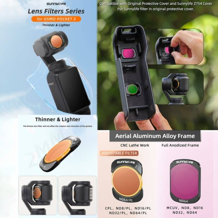 Für DJI Osmo Pocket 3 Sunnylife Kameraobjektivfilter, MCUV, ND8, ND16, ND32, ND64, CPL, ND8PL, ND16PL, ND32PL, ND64PL, 3 in 1 CPL ND8 ND16, 4 in 1 ND8-64, 4 in 1 ND8-64PL, 4 in 1 UV CPL ND32 ND64, 6 in 1 UV CPL ND8-64 – Bild 2