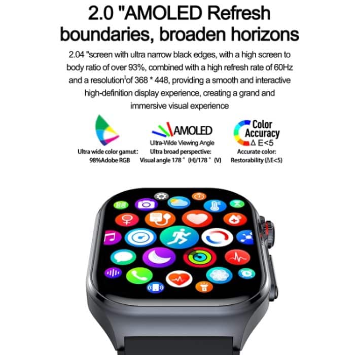 ET585 2,04 Zoll Silikonarmband IP68 wasserdichte Smartwatch, unterstützt EKG-/Blutzusammensetzungsmessung – Bild 3