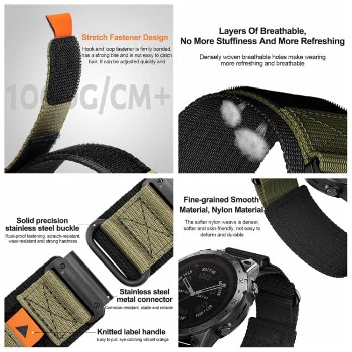 Uhrenarmband mit Schnellverschluss und Nylonschlaufe und Klettverschluss, For Garmin Fenix 7X, For Garmin Fenix 7 – Bild 3