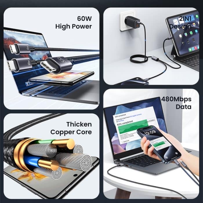 USAMS SJ740 1,2 m 72 W 2 in 1 Typ-C Schnellladekabel – Bild 3