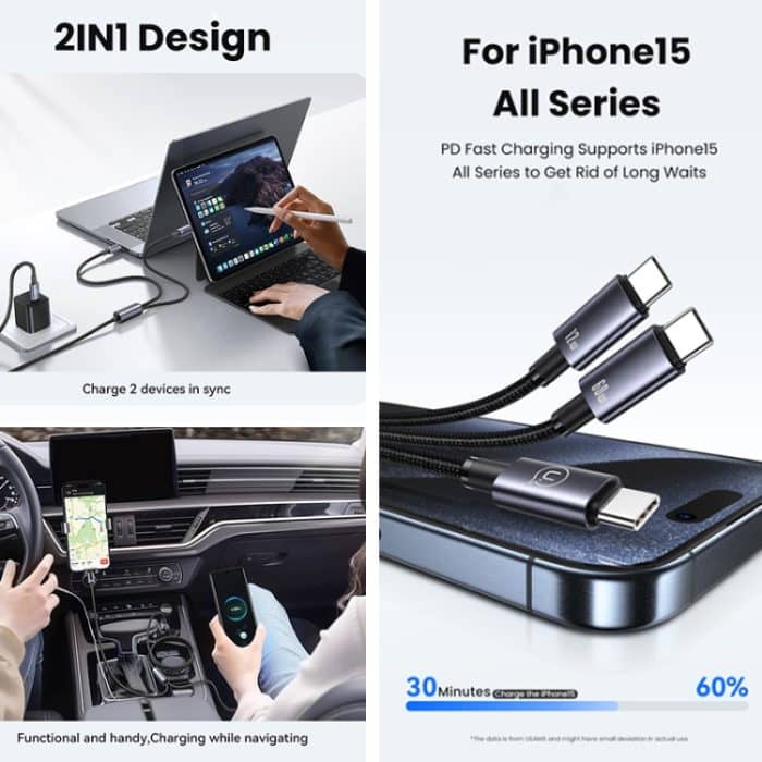 USAMS SJ740 1,2 m 72 W 2 in 1 Typ-C Schnellladekabel – Bild 4