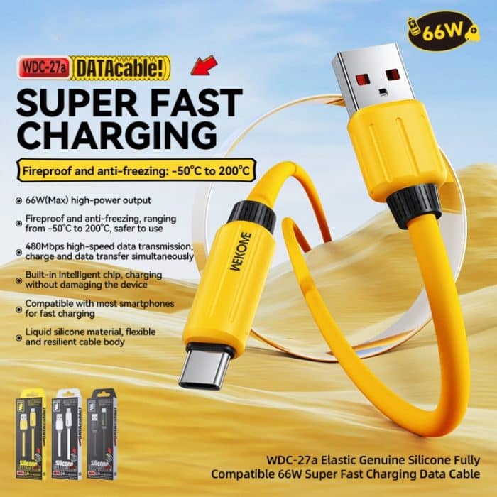 WK WDC-27a Elastisches Echtsilikon 1m 66W USB auf Typ-C Schnellladedatenkabel – Bild 4