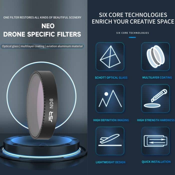 Für Drohnen-Objektivfilter der DJI Neo JSR KB-Serie, MCUV, CPL, ND8, ND16, ND32, ND64, ND8PL, ND16PL, ND32PL, ND64PL, NIGHT, STAR, Black Mist 1/4, Streak Drawing Blue, 3 in 1 CPL ND8/16, 4 in 1 CPL ND8 Brushed Black Mist, 4 in 1 ND8-64... – Bild 2