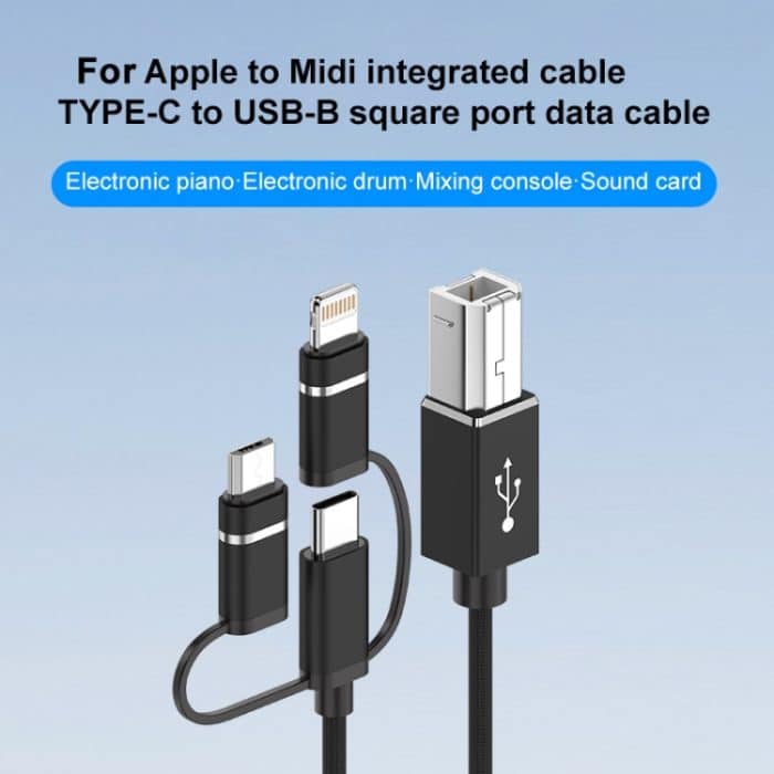 3-in-1-8-Pin-, Typ-C-, Micro-USB- auf USB-B-MIDI-Instrumenten-Druckerkabel, Länge: 1 m – Bild 2