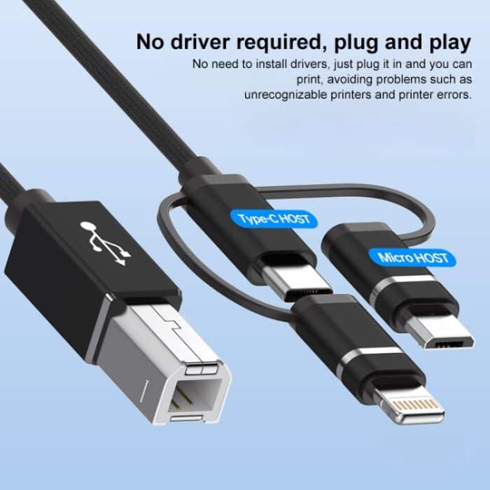 3-in-1-8-Pin-, Typ-C-, Micro-USB- auf USB-B-MIDI-Instrumenten-Druckerkabel, Länge: 1 m – Bild 4
