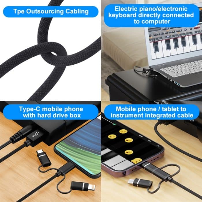 3-in-1-8-Pin-, Typ-C-, Micro-USB- auf USB-B-MIDI-Instrumenten-Druckerkabel, Länge: 1 m – Bild 8