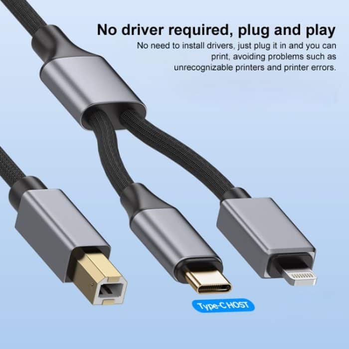 2-in-1-Druckerkabel für MIDI-Instrumente, Typ C und 8-Pin auf USB-B, Länge: 1 m – Bild 4