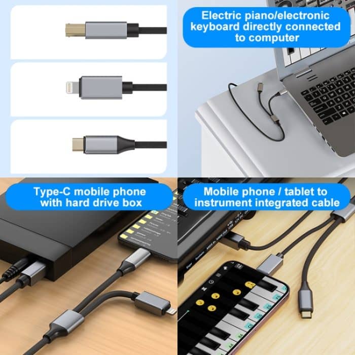 2-in-1-Druckerkabel für MIDI-Instrumente, Typ C und 8-Pin auf USB-B, Länge: 1 m – Bild 8