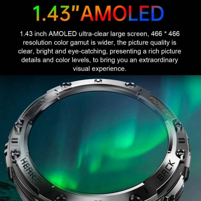 LEMFO K65 1,43 Zoll Bluetooth-Anruf-Smartwatch, unterstützt Herzfrequenz/Blutsauerstoff – Bild 2