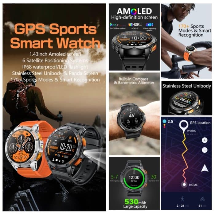 LEMFO K67 1,43 Zoll AMOLED-Bildschirm GPS-Sport-Smartwatch, unterstützt Bluetooth-Anrufe/Gesundheitsüberwachung – Bild 2