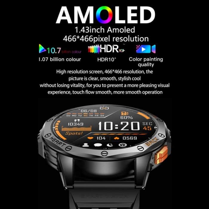 LEMFO K67 1,43 Zoll AMOLED-Bildschirm GPS-Sport-Smartwatch, unterstützt Bluetooth-Anrufe/Gesundheitsüberwachung – Bild 3