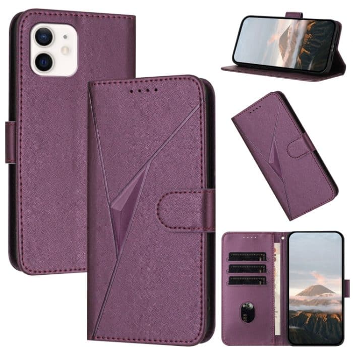 Handyhülle aus Leder mit Dreiecksmuster und Schnallenverschluss, For iPhone 15, For iPhone 14 Plus, For iPhone 14 – Bild 1