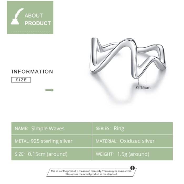 S925 Sterling Silber Simple Wave Curve Damenring – Bild 5