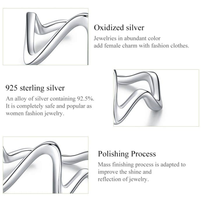 S925 Sterling Silber Simple Wave Curve Damenring – Bild 6