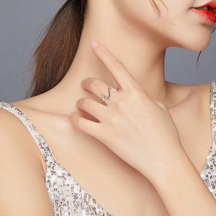 S925 Sterling Silber Simple Wave Curve Damenring – Bild 8