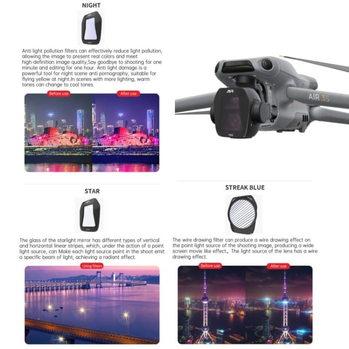 Für DJI Air 3S JSR CB-Serie Drohnen-Objektivfilter, UV, CPL, ND8, ND16, ND32, ND64, ND8PL, ND16PL, ND32PL, ND64PL, NIGHT, STAR, Streak Drawing Blue, Adjustable CPL, 3 in 1 ND8/32/64, 4 in 1 CPL ND8/32/64, 4 in 1 ND8-64PL, 6 in 1 ND8-64 CPL STAR... – Bild 7