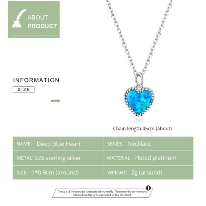 S925 Sterling Silber Deep Blue Heart Frauen Nacklace Schmuck – Bild 4