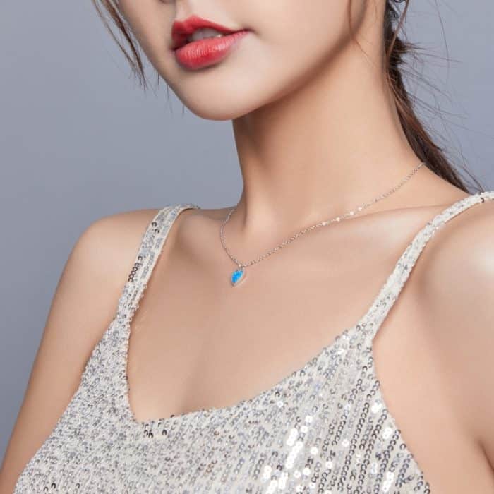 S925 Sterling Silber Deep Blue Heart Frauen Nacklace Schmuck – Bild 6