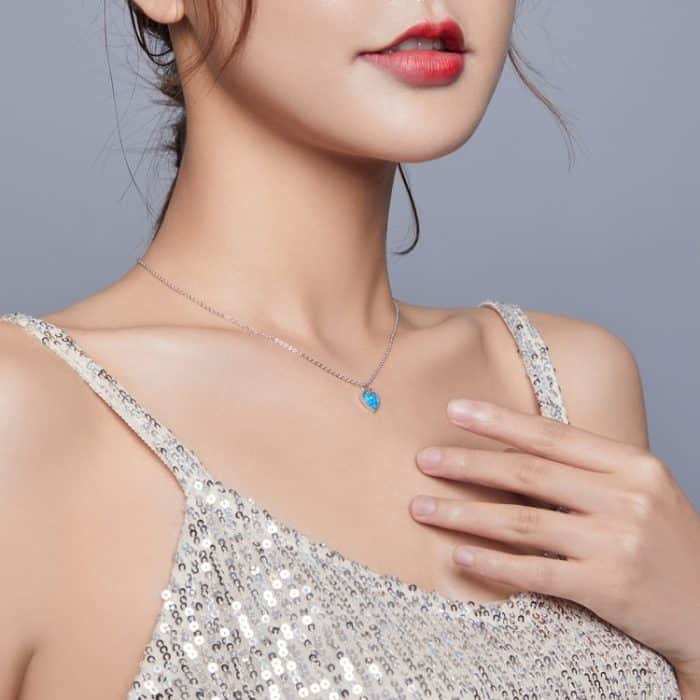 S925 Sterling Silber Deep Blue Heart Frauen Nacklace Schmuck – Bild 7